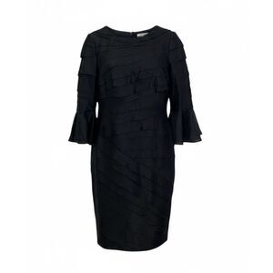 Dana Buchman NWOT Silk Bell Sleeve Tiered Layered Cocktail Dress Black Size 10